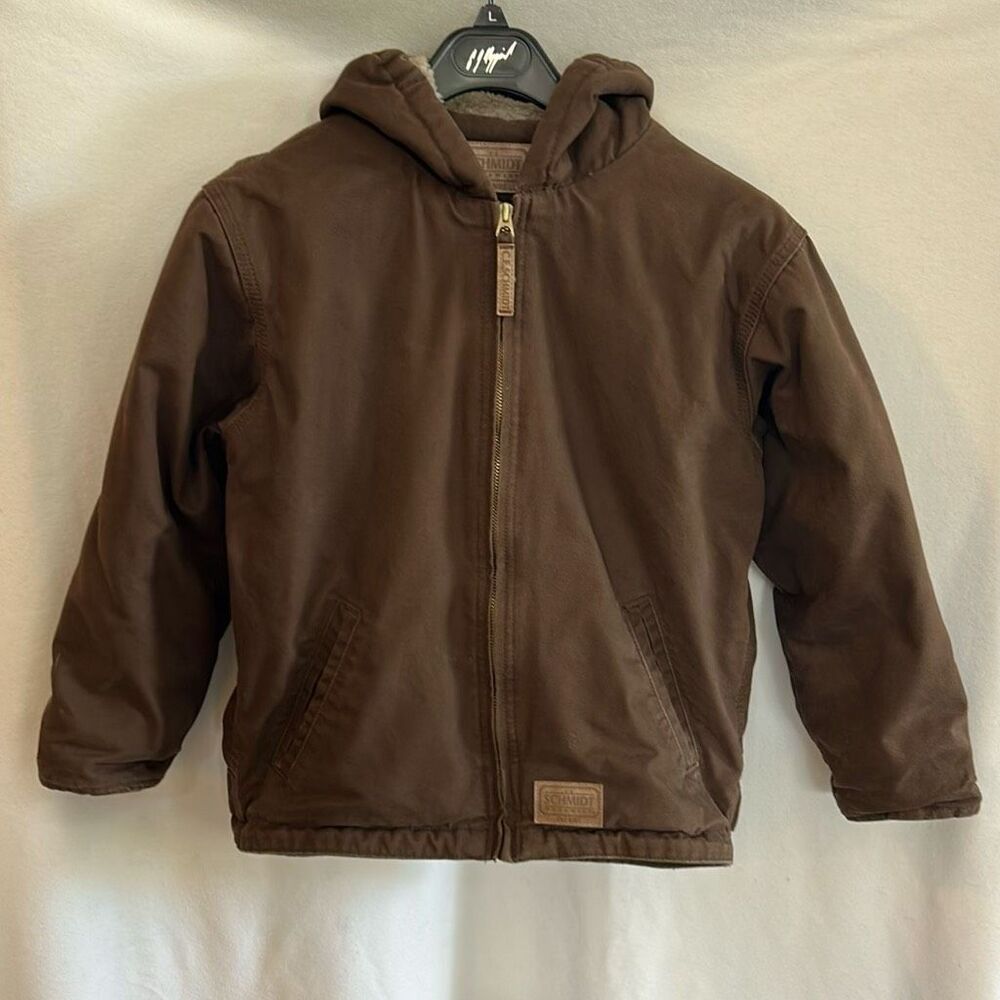CE Schmidt Canvas Jacket Coat Youth Sz M 10-12 Sherpa Lined Hood Barn Ranch Farm